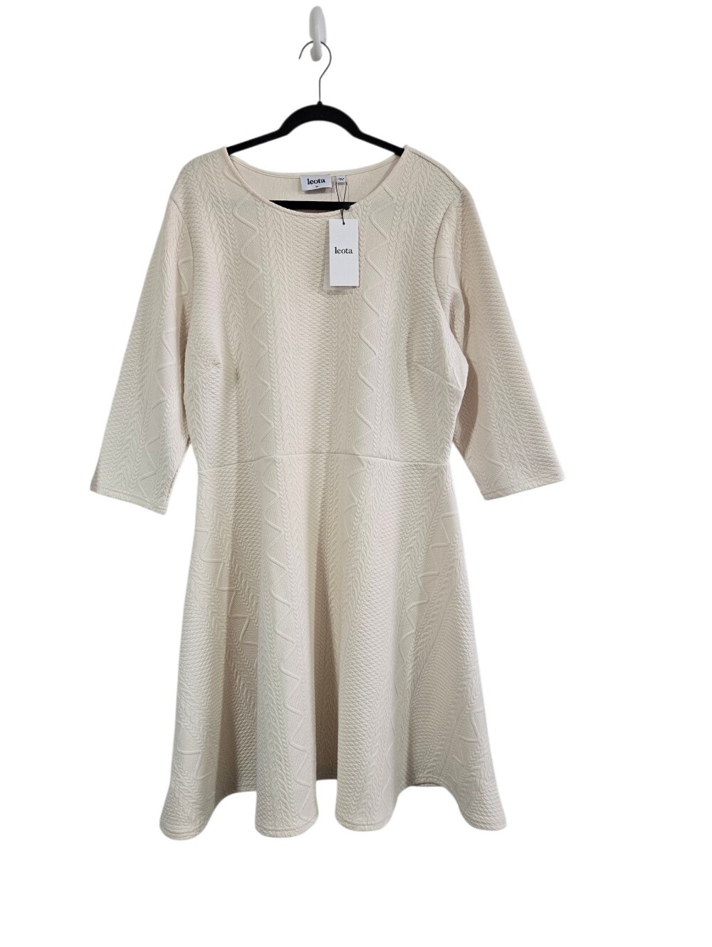 Leota Katherine Jacquard Cream Ivory Fit-and-Flare 3/4 Sleeve Dress 2X New